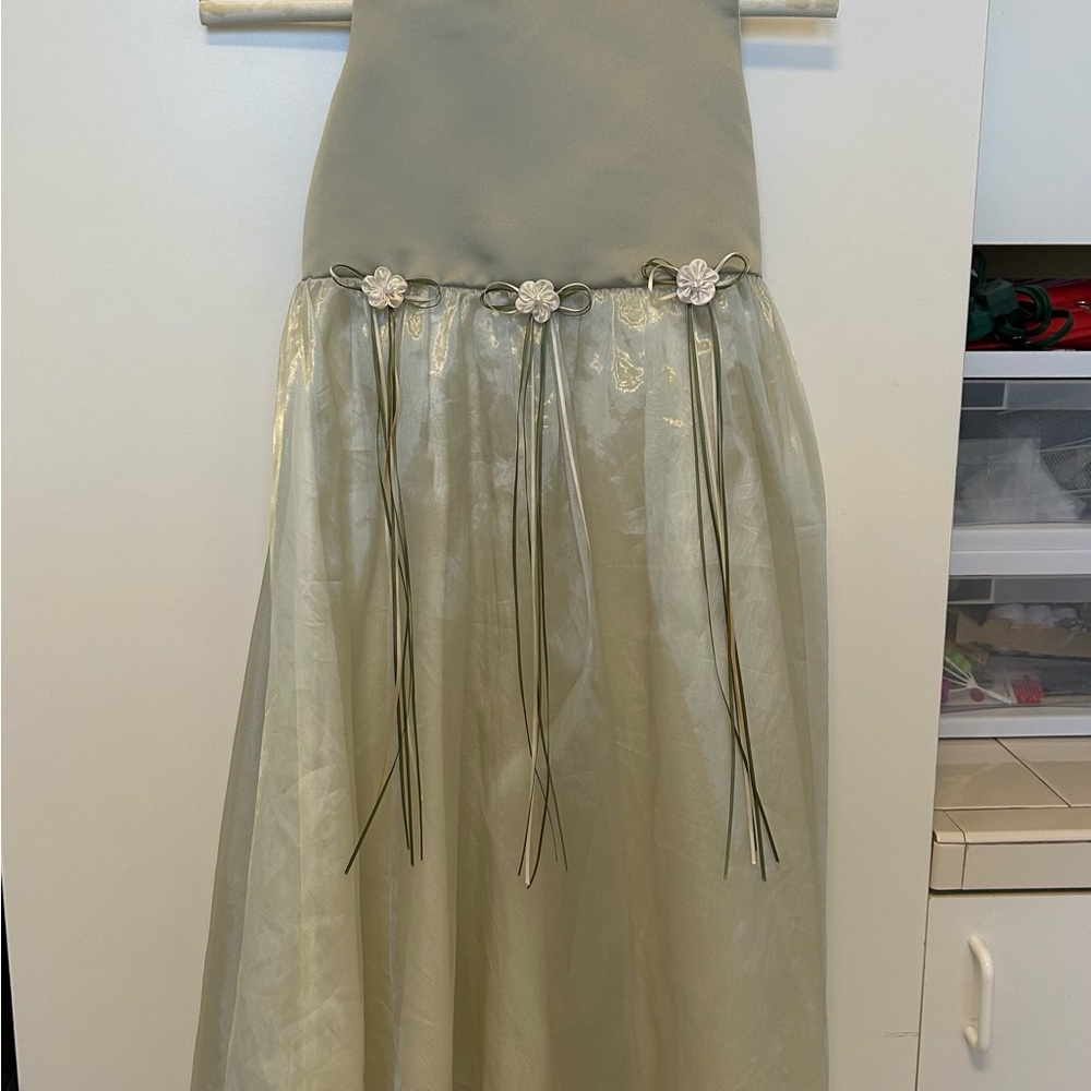 Kid's Dream Sage Green Dress with Subtle Details